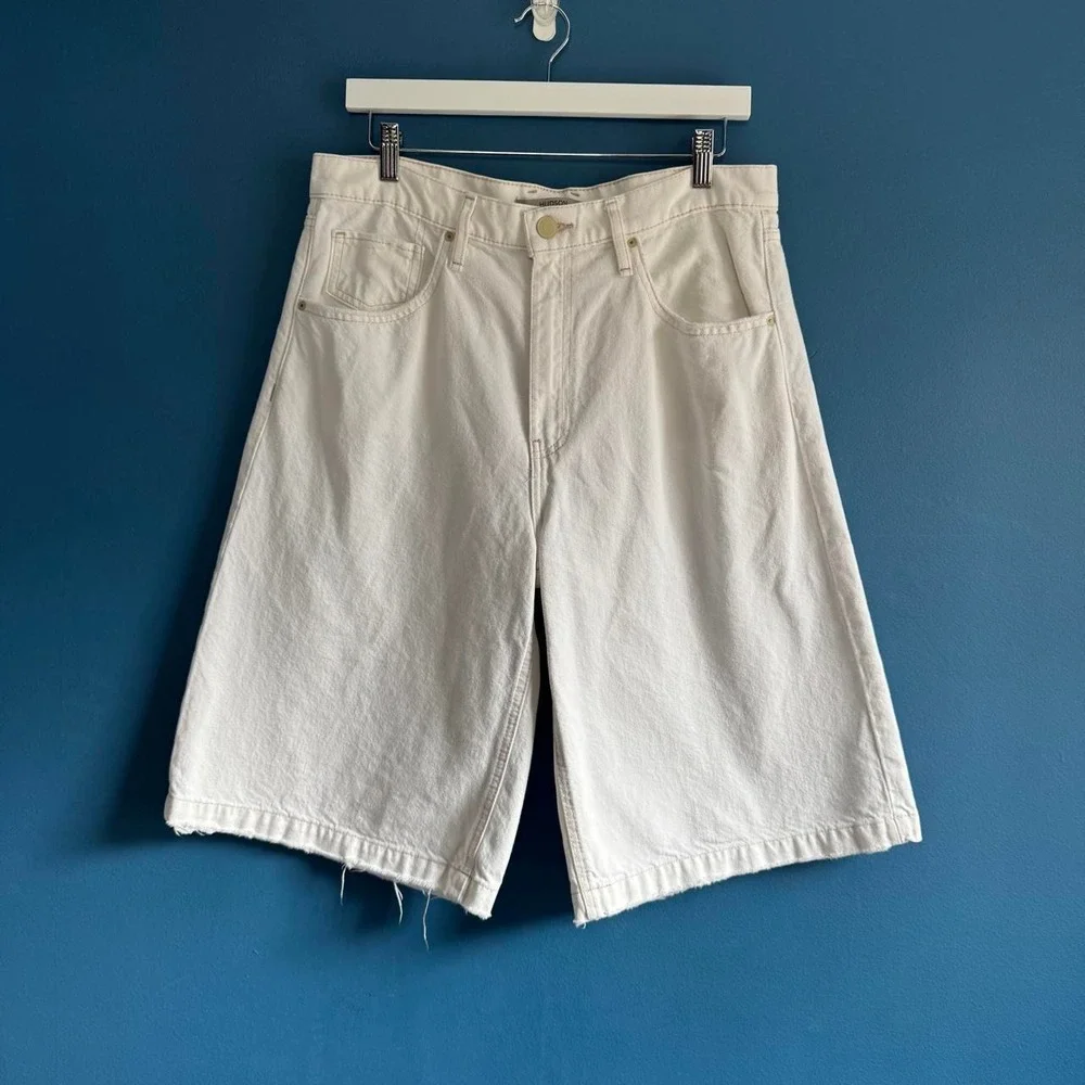 Hudson Skylar White Wide Long Shorts Women's Size 30 Skylar Jorts Denim Capri
